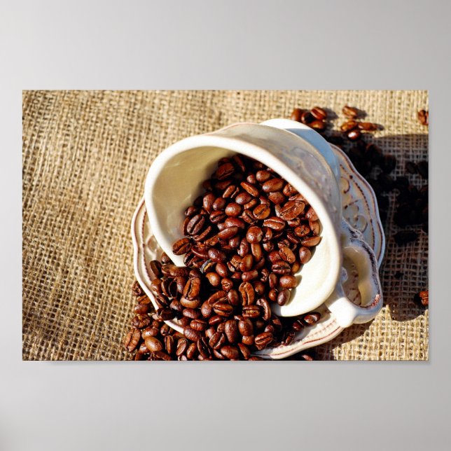 Póster Granos de café en un Poster de taza (Frente)