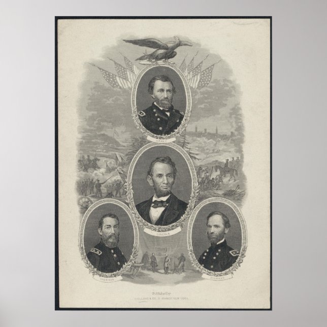 Póster Grant, Lincoln, Sheridan, Sherman (Frente)