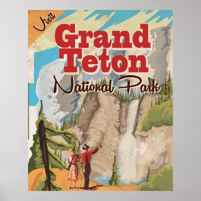 Póster Grant Teton parque nacional Vintage Travel Poster (Frente)