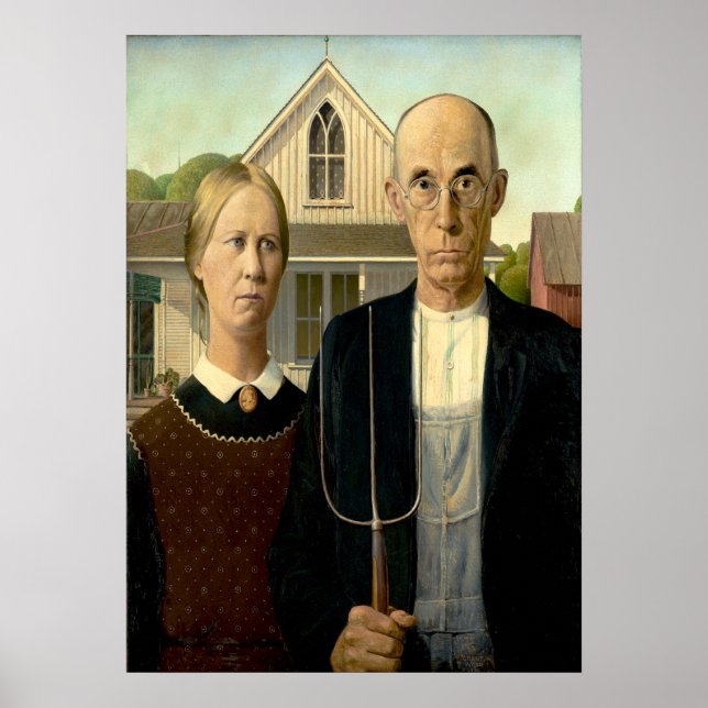 Póster Grant Wood - American Gothic (Frente)
