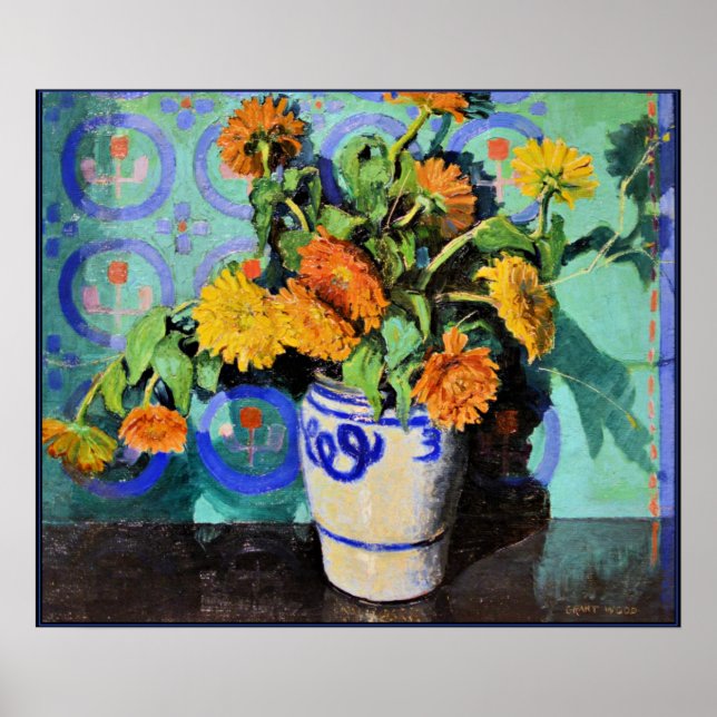 Póster Grant Wood - Calendulas, pintura floral (Frente)