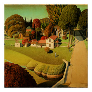 Póster Grant Wood - El lugar de nacimiento de Herbert Hoo