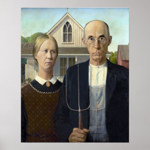 Póster Grant Wood "góticos americanos"