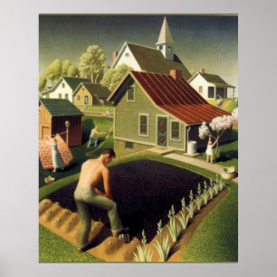 Póster Grant Wood - Primavera en la ciudad