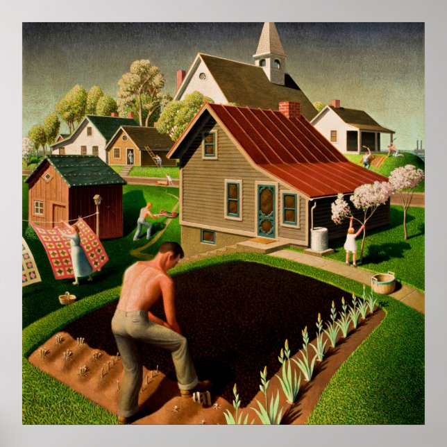 Póster Grant Wood - Spring in Town, fine art painting (Frente)