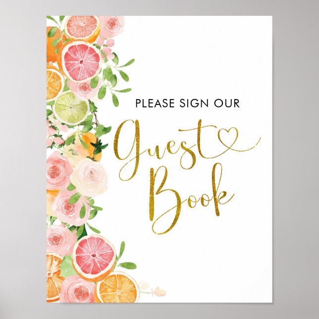 Póster Grapefruit Citrus Bridal Shower Guest Book (Frente)