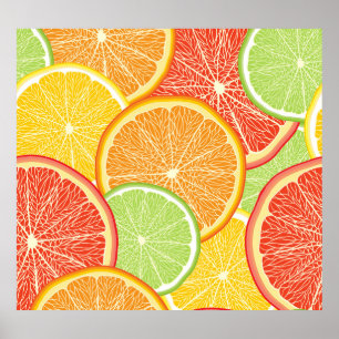 Póster Grapefruit y fondo abstracto naranja.