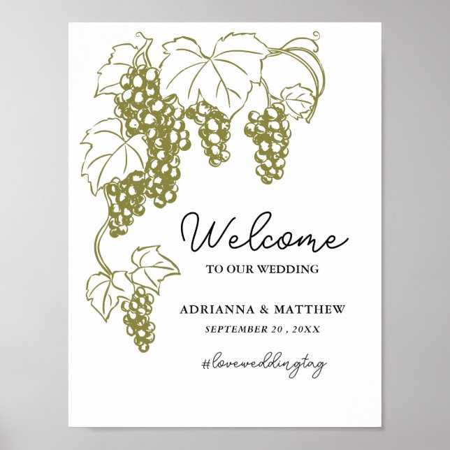 Póster Grapevine Elegant Vineyard | Rótulo Boda de Italia (Frente)