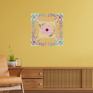 Póster Graphic Art, Pink Spring Flowers Illustration