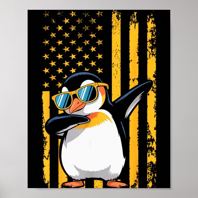 Póster Graphic Penguin Retro American Flag Funny Penguin  (Frente)