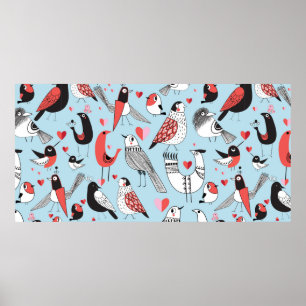 Póster Graphic seamless pattern of funny pictures of bird