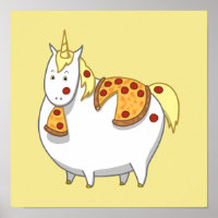 Grasa divertida unicornio comiendo Pepperoni Pizza
