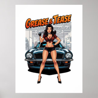 Póster Grasa y Tentación – Chica Pin-Up de Hot Rod