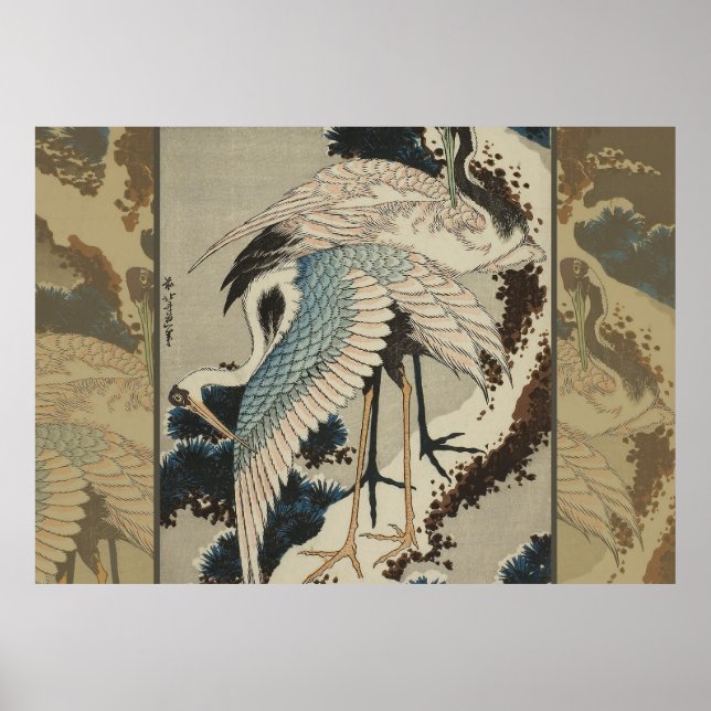 Póster Grasas en una nieve cubierta Hokusai (Frente)