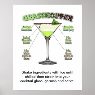 PÓSTER GRASSHOPPER COCKTAIL RECIPE ART  16" X 20"