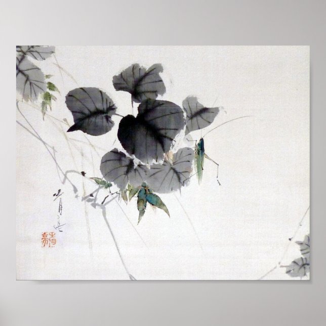 Póster Grasshopper on the Kudzu Leaf, Watanabe Seitei (Frente)