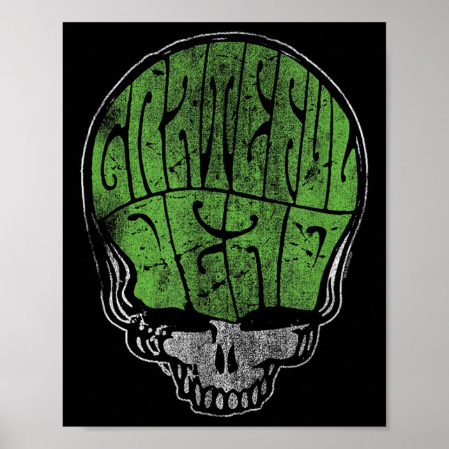 Póster Grateful Dead Psychedelic Green Stealie Skull Vint (Frente)