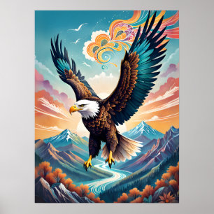 Póster Gratis en alza: Ilustracion Majestuoso Boho Eagle