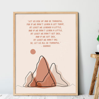 Póster Gratitud Cita Minimalismo Boho Sol y montañas