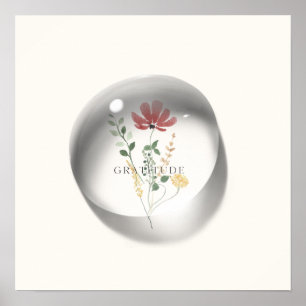 Póster Gratitud Floral Agua-gota Mínima