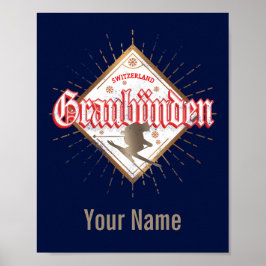 Póster Graubünden Suiza retro skier vintage