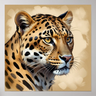 Póster Grave pintura de leopardo sobre fondo marrón