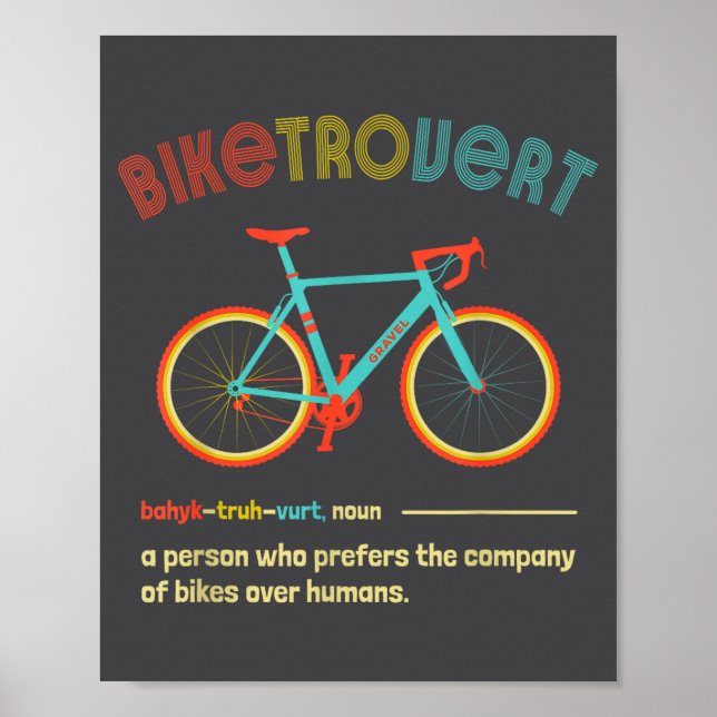 Póster Gravel Bike Biketrovert Funny Cycling Quote Introv (Frente)