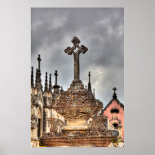 Póster Graveyard cross close-up, Portugal