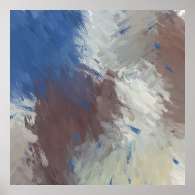 Póster  Gray Blue White Abstract Brushstrokes (Frente)