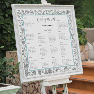 Póster Gray Boho Wildflower Flor Fronteras Azules Florale