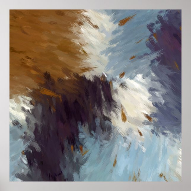 Póster Gray Brown Taupe White Abstract Brushstrokes (Frente)