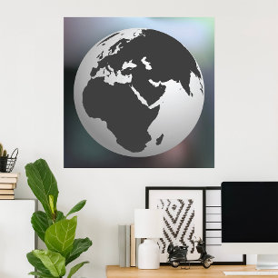 Póster Gray Earth Globe Poster