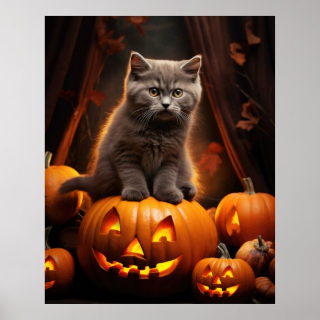 Póster Gray Kitten Halloween (Frente)