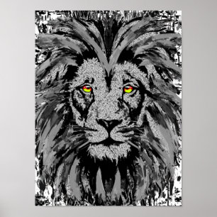 Póster Gray Lion Head Poster Print - Lion Face Poster