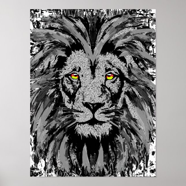 Póster Gray Lion Head Poster Print - Lion Face Poster (Frente)