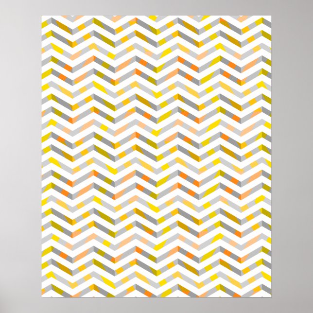 Póster Gray Naranja Layered Chevron (Frente)