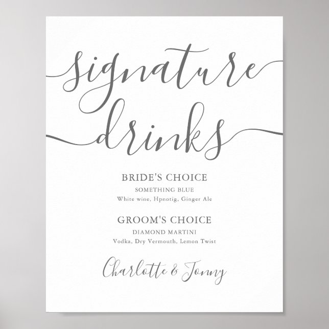 Póster Gray Signature Script Signature Drinks Sign (Frente)