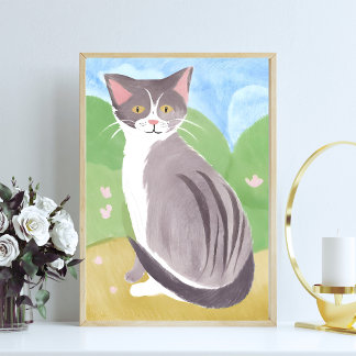 Póster Gray Tabby Cat | Pintura de acuarela