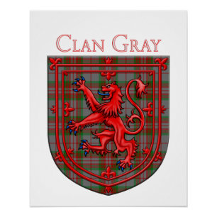 Póster Gray Tartan Scottish Plaid Lion Rampant