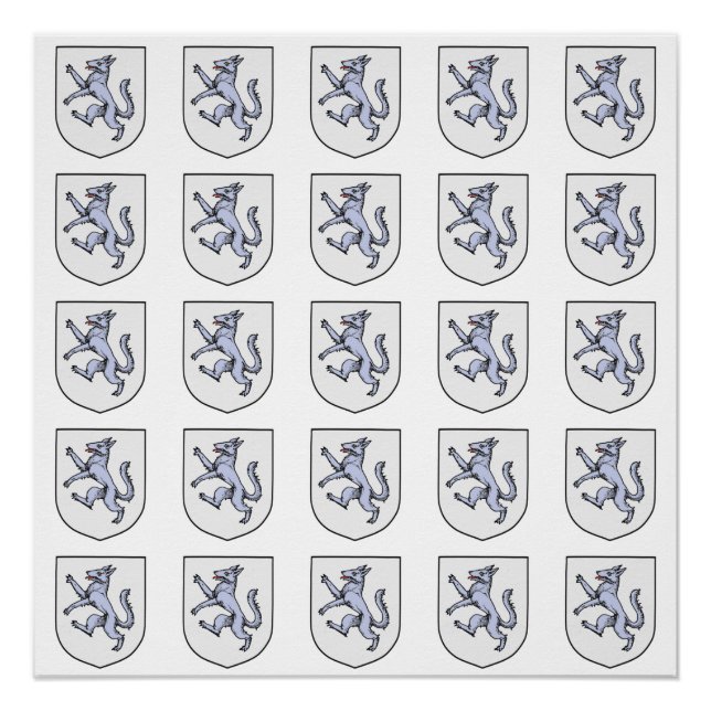 Póster Gray Wolf Rampant sobre un Escudo Blanco (Anverso)