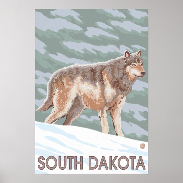 Póster Gray Wolf Standing Dakota del Sur (Frente)