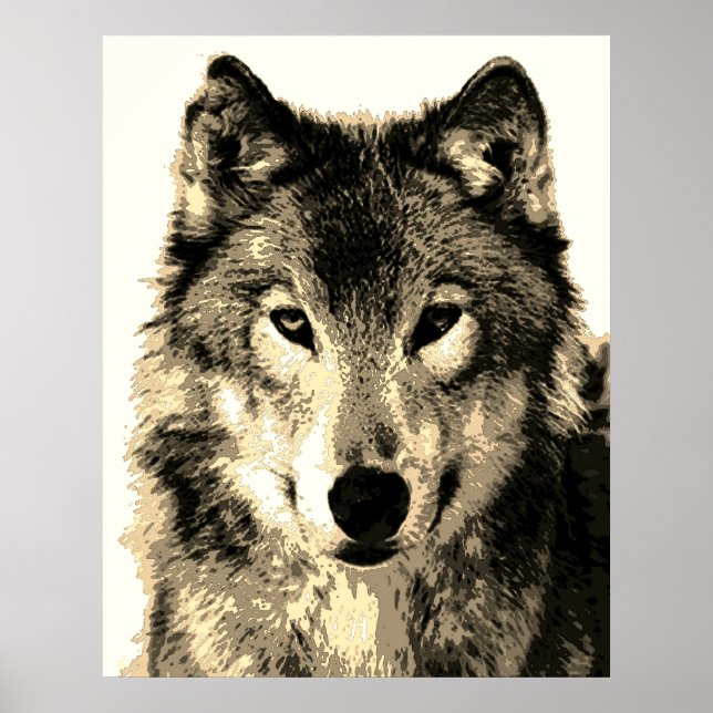 Póster Gray Wolf Vintage Sepia (Frente)