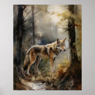 Póster Gray Wolf Woodland Animal Art Print Poster