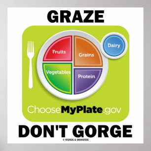 Póster Graze Don't Gorge (Grupos de alimentos MyPlate.gov
