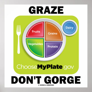 Póster Graze Don't Gorge (MyPlate.gov Grupos de alimentos