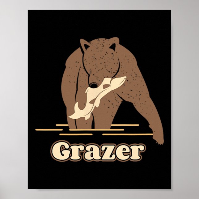 Póster Grazer El Oso De Pesca Fat Brown Grizzly Antes De  (Frente)