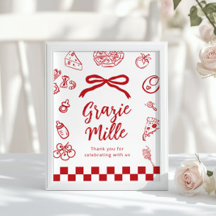 Póster Grazie Mille Gracias por venir Pizza Caprichosa