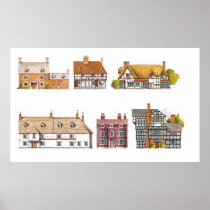 Póster Great Britain. Countryside houses