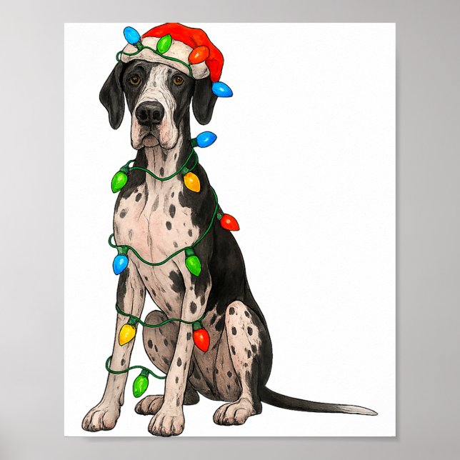 Póster Great Dane Christmas Lights Dog Lover Xmas Pajama  (Frente)