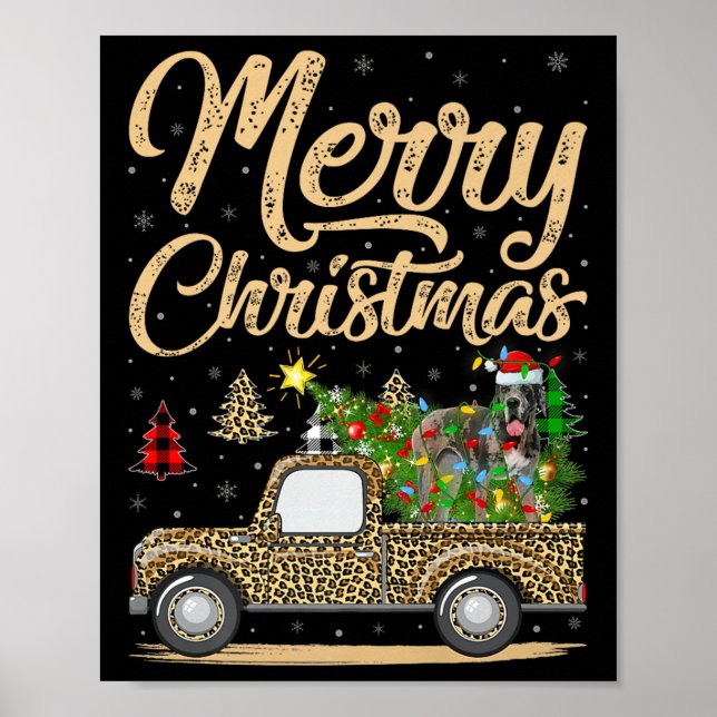 Póster Great Dane Dog On Christmas Tree Leopard Truck Xma (Frente)